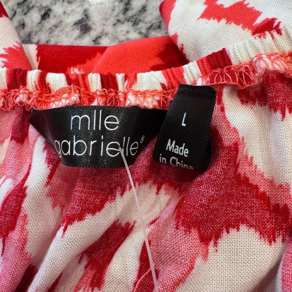 Mlle Gabrielle Pink Red Ikat Boho Tassel Dress Size L NWT - Picture 11 of 11